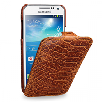Эксклюзивный кожаный чехол (нат. кожа змеи) для Samsung Galaxy S4 Mini бежевая