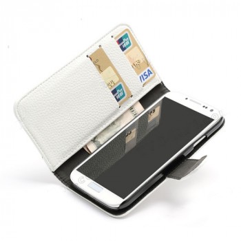 Кожаный чехол портмоне для Galaxy S4 белое