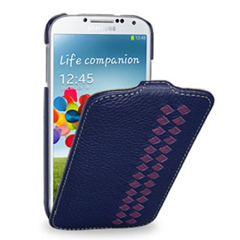 Кожаный эксклюзивный чехол (кожа ручного плетения) для Samsung Galaxy S4 синий/фиолетовый