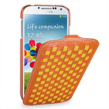Кожаный эксклюзивный чехол (кожа ручного плетения) для Samsung Galaxy S4 оранжевый