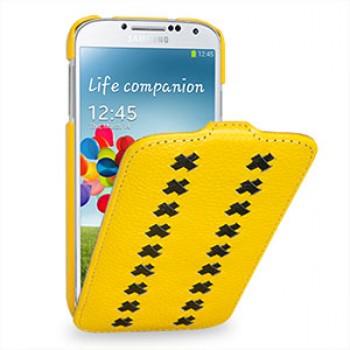 Кожаный эксклюзивный чехол (кожа ручного плетения) для Samsung Galaxy S4 желтый