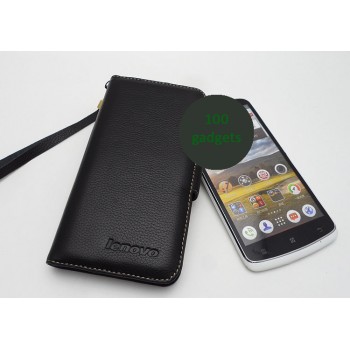 Кожаный чехол портмоне (нат. кожа) для Lenovo IdeaPhone S920 Черный