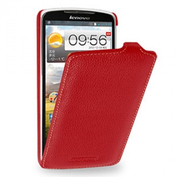 Кожаный чехол книжка вертикальная (нат. кожа) для Lenovo IdeaPhone S920 Красный
