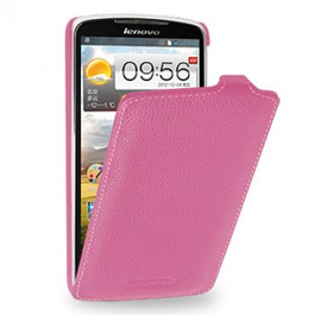 Кожаный чехол книжка вертикальная (нат. кожа) для Lenovo IdeaPhone S920 Розовый