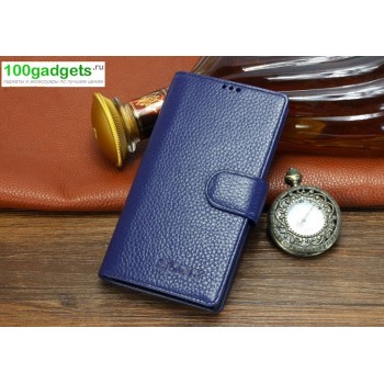 Кожаный чехол портмоне (нат. кожа) с магнитной застежкой для Sony Xperia T2 Ultra Синий