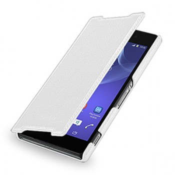 Кожаный чехол книжка горизонтальная (нат. кожа) для Sony Xperia Z2 белая