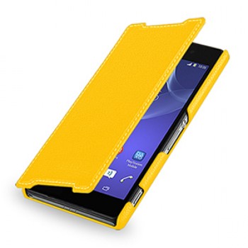 Кожаный чехол книжка горизонтальная (нат. кожа) для Sony Xperia Z2 желтая