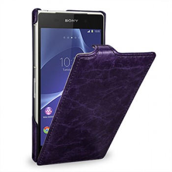 Эксклюзивный кожаный чехол вертикальная книжка (цельная телячья нат. кожа) для Sony Xperia Z2 фиолетовая