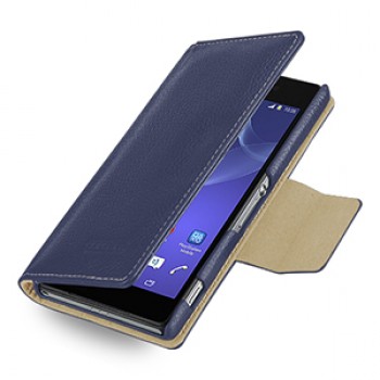 Эксклюзивный кожаный чехол портмоне подставка (нат. кожа) для Sony Xperia Z2 синяя