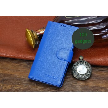 Кожаный чехол портмоне (нат. кожа) для Sony Xperia Z2 Голубой