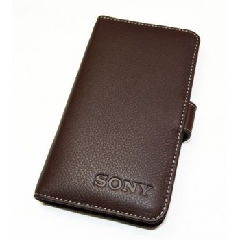 Чехол кожаный портмоне(нат. кожа) для Sony Xperia C Коричневый