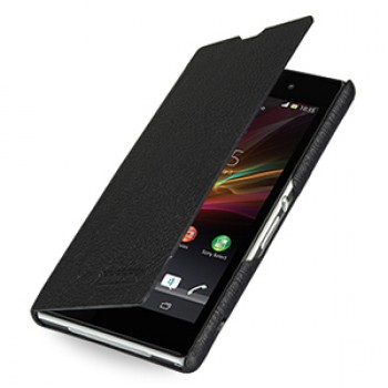 Кожаный чехол горизонтальная книжка (нат. кожа) для Sony Xperia Z1 Черный