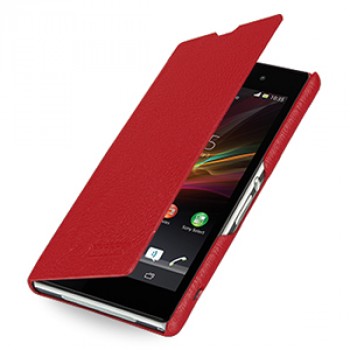 Кожаный чехол горизонтальная книжка (нат. кожа) для Sony Xperia Z1 Красный