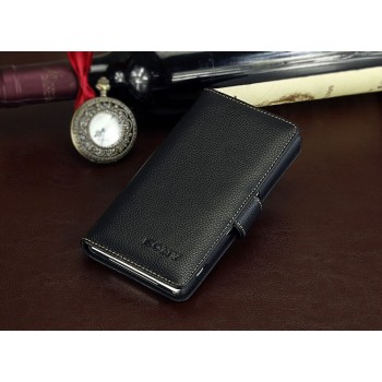 Кожаный чехол портмоне (нат. кожа) для Sony Xperia Z1 Черный