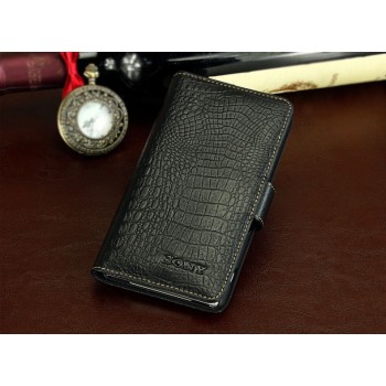 Кожаный чехол портмоне (нат. кожа крокодила) для Sony Xperia Z1 Черный