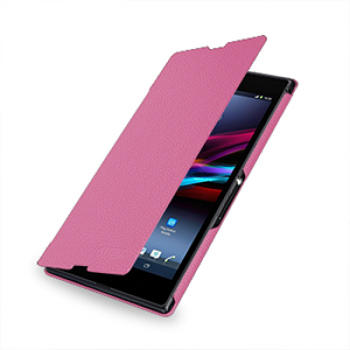 Кожаный чехол книжка горизонтальная (нат. кожа) для Sony Xperia Z Ultra розовая