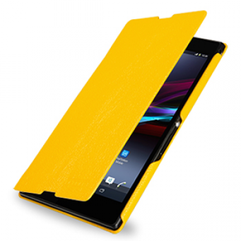 Кожаный чехол книжка горизонтальная (нат. кожа) для Sony Xperia Z Ultra желтая