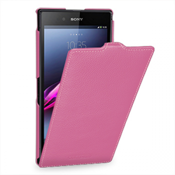 Кожаный чехол книжка вертикальная (нат. кожа) для Sony Xperia Z Ultra розовая