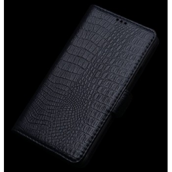 Кожаный чехол портмоне подставка (нат. кожа крокодила) для HTC One E9+ Черный
