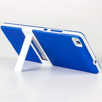 Двухкомпонентный силиконовый чехол с пластиковым каркасом-подставкой для Huawei P8 Синий
