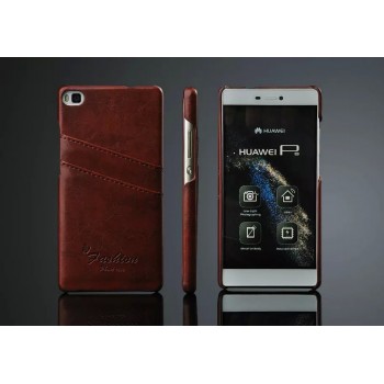 Дизайнерский кожаный чехол накладка с отделениями для карт для Huawei P8 Коричневый