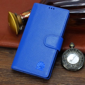 Кожаный чехол портмоне (нат. кожа) для Huawei P8 Голубой