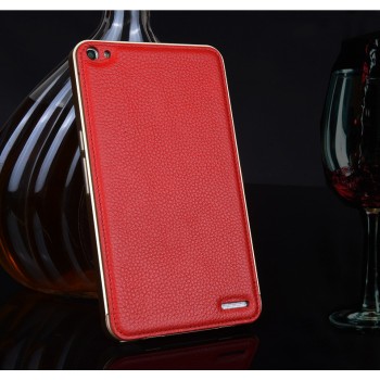 Двухкомпонентный гибридный чехол с металлическим бампером и кожаной накладкой (нат. кожа) для Huawei MediaPad X2 Красный