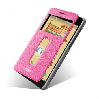 Чехол флип с окном вызова и свайпом на присоске для Lenovo S850 Ideaphone Розовый