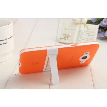 Двухкомпонентный силиконовый чехол с пластиковым каркасом-подставкой для Samsung Galaxy Grand Prime Оранжевый