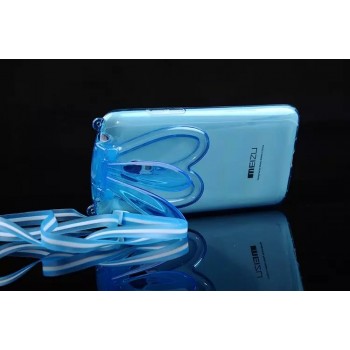 Силиконовый матовый полупрозрачный чехол с ушками и ремешком для Meizu M2 Note Синий