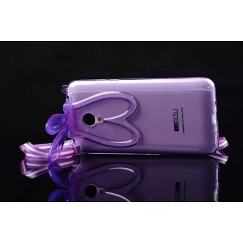 Силиконовый матовый полупрозрачный чехол с ушками и ремешком для Meizu M2 Note Фиолетовый