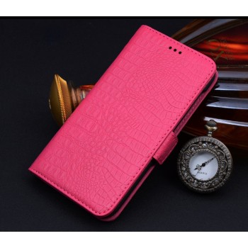 Кожаный чехол портмоне (нат. кожа крокодила) для Philips S396 Розовый