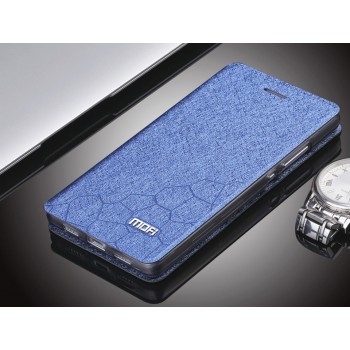 Текструный чехол смарт флип подставка на силиконовой основе для Huawei P8 Lite Синий