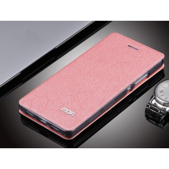 Текструный чехол смарт флип подставка на силиконовой основе для Huawei P8 Lite Розовый