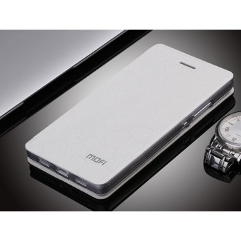 Текструный чехол смарт флип подставка на силиконовой основе для Huawei P8 Lite Белый
