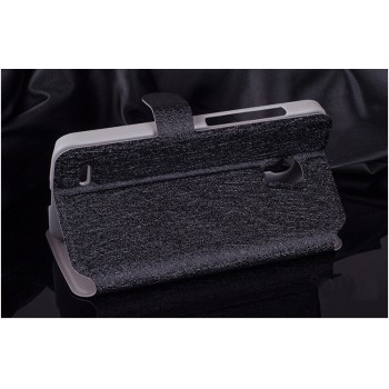 Текстурный чехол флип подставка на пластиковой основе с магнитной застежкой и внутренними карманами для Alcatel One Touch Pop 2 (5) Черный