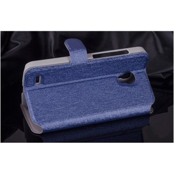 Текстурный чехол флип подставка на пластиковой основе с застежкой и внутренними карманами для Alcatel One Touch Pop 2 (5) Premium Синий