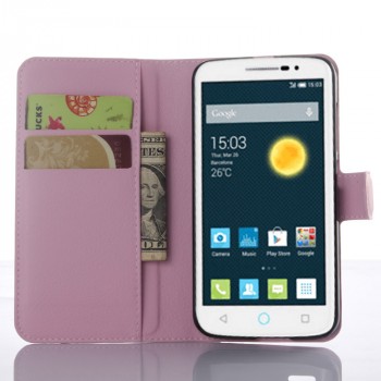 Чехол портмоне подставка на пластиковой основе с магнитной застежкой для Alcatel One Touch Pop 2 (5) Premium Розовый