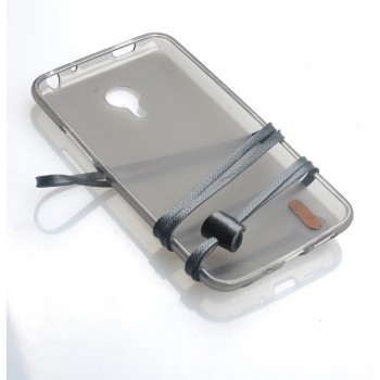 Силиконовый матовый полупрозрачный чехол с кожаным ремешком для Meizu M2 Note Черный