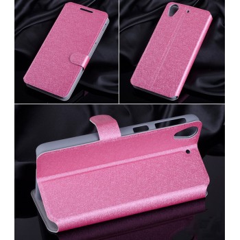 Текстурный чехол флип подставка с магнитной застежкой и внутренними карманами для HTC Desire 626/628 Розовый