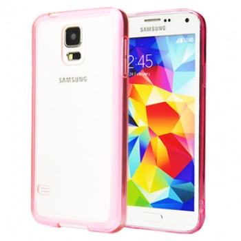 Двухкомпонентный гибридный чехол с силиконовым бампером и транспарентной глянцевой накладкой для Samsung Galaxy S5 Розовый