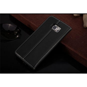 Кожаный прошитый чехол флип с отделением для карт для Samsung Galaxy S6 Edge Plus Черный
