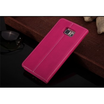 Кожаный прошитый чехол флип с отделением для карт для Samsung Galaxy S6 Edge Plus Пурпурный