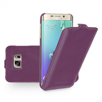 Кожаный чехол вертикальная книжка (нат. кожа) для Samsung Galaxy S6 Edge Plus Фиолетовый