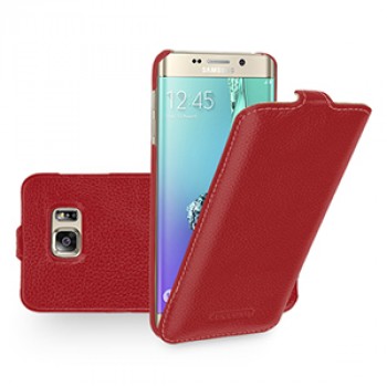 Кожаный чехол вертикальная книжка (нат. кожа) для Samsung Galaxy S6 Edge Plus Красный