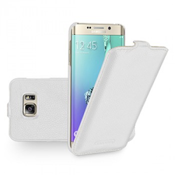 Кожаный чехол вертикальная книжка (нат. кожа) для Samsung Galaxy S6 Edge Plus Белый