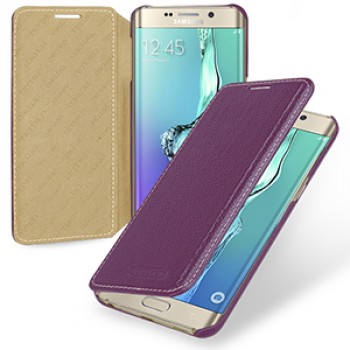 Кожаный чехол горизонтальная книжка (нат. кожа) для Samsung Galaxy S6 Edge Plus Фиолетовый