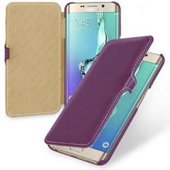 Кожаный чехол горизонтальная книжка (нат. кожа) с крепежной застежкой для Samsung Galaxy S6 Edge Plus Фиолетовый