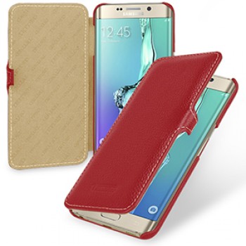 Кожаный чехол горизонтальная книжка (нат. кожа) с крепежной застежкой для Samsung Galaxy S6 Edge Plus Красный