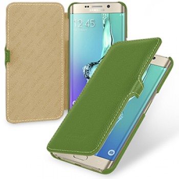 Кожаный чехол горизонтальная книжка (нат. кожа) с крепежной застежкой для Samsung Galaxy S6 Edge Plus Зеленый